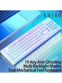 AOC Bàn phím cơ KM100 với đèn nền động đa chế độ và chức năng chống bóng mờ. Cắm và chạy để chơi game tức thì. - trắng - Xem 1