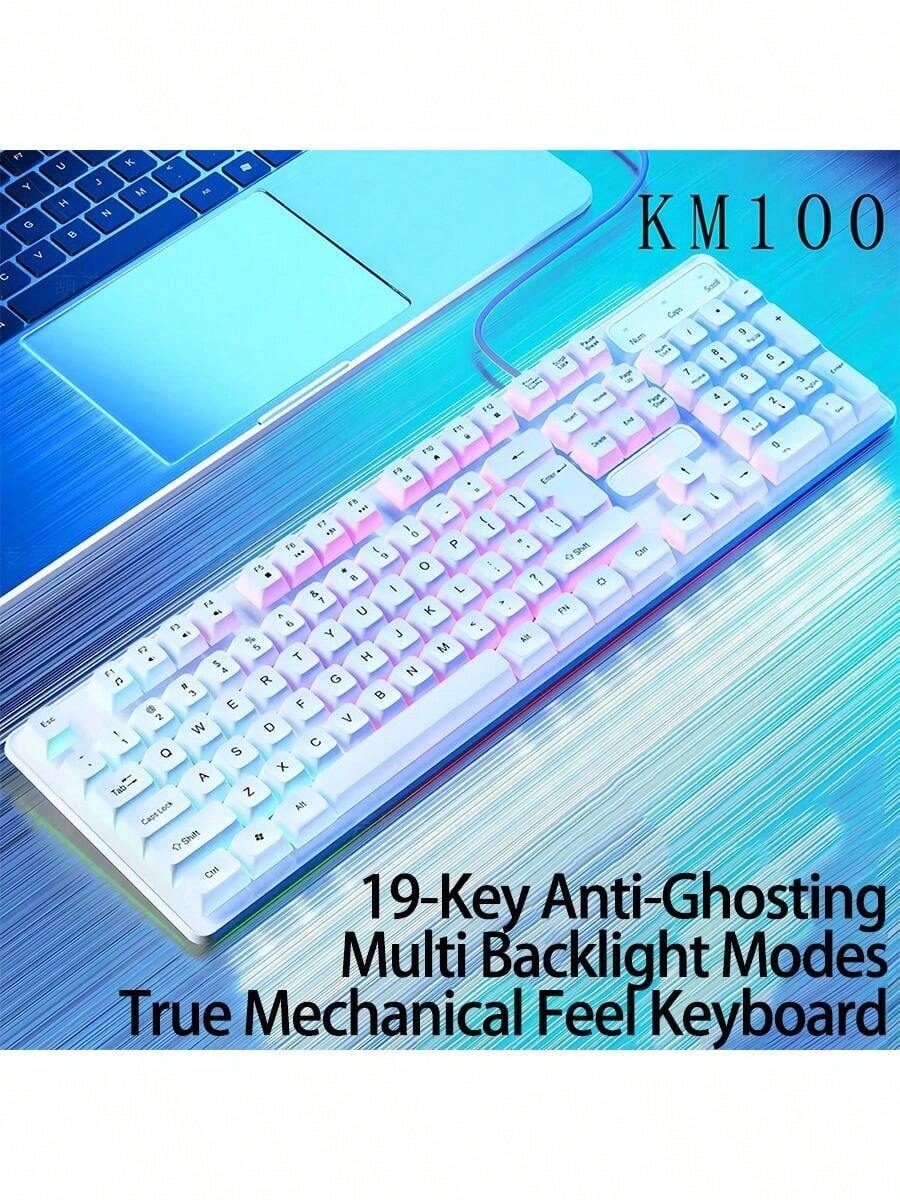 AOC Bàn phím cơ KM100 với đèn nền động đa chế độ và chức năng chống bóng mờ. Cắm và chạy để chơi game tức thì. - trắng - Xem 1