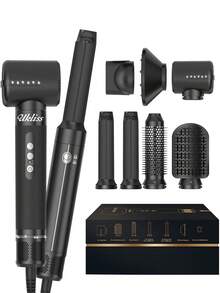 UKLISS Secador de pelo multifuncional 7 en 1 - Moldeador de aire, 110,000RPM, secado y peinado rápido, 7 accesorios portátiles desmontables: alisado y rizado en uno, fácil de usar, adecuado para el hogar, viajes, verano, cabello, parejas, vacaciones