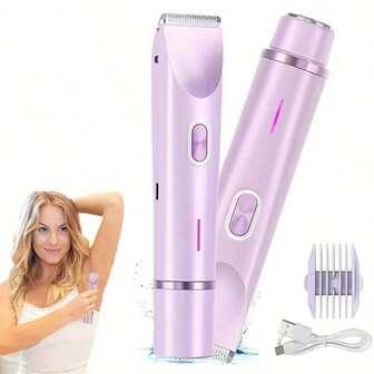 Dual-Head Shaver For Women, 2-In-1 Electric Razor With Bikini Trimmer, Gentle & Clean Hair Removal, USB Rechargeable Lithium Battery, Stainless Steel Blades, Ideal For Face, Arms, Thighs & Body, Purple, Mother'S Day Gift, Shaving Device|Sleek Shaver|USB Rechargeable Shaver