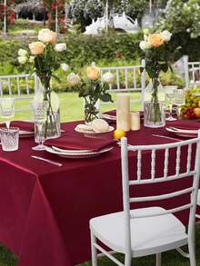 1/2 件 145*260cm/145*180cm/145*320cm 酒红色长方形缎面桌布，光滑面料，适合婚礼、餐桌装饰、圣诞主题活动 - 酒紅色 - 查看 7