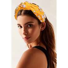 Pearl Knotted Headband For Women White Pearl Rhinestone Crystal Jeweled Embellished Hairband Fashion Elegant Ladies Wide Top Knot Bride Boho Head Band Headpieces Bachelorette Party Hair Accessories - 黃結髮帶 - 查看 6