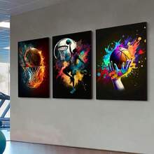 3 Pieces Set Abstract Basketball Art Prints, Modern Minimalist Canvas Wall Art, Unframed Poster Prints For Living Room, Bedroom, Office, Home & Office Decor, Vertical Orientation, Indoor & Outdoor Use, Spring & Summer Season - Multicolor - View 10