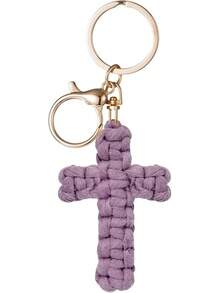 Macrame Cross Keychain, Jesus Keychain Christian Car Accessories Handmade Soft Cross Keychain Bohemian Decoration Gift For Women And Men - 粉紅色 - 查看 8