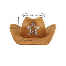 Western Style Wide Brimmed Hat Stylish Diamond Pentagram Decorative Suede Cowgirl Cap For Men Women Outdoor Wear - Khaki - View 7