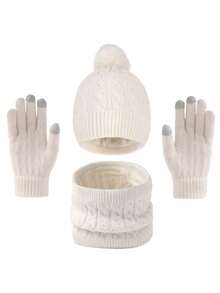 3 件套儿童冬帽套装，保暖针织帽配围巾和手套，适合秋冬户外活动 - 彩色 - 查看 18