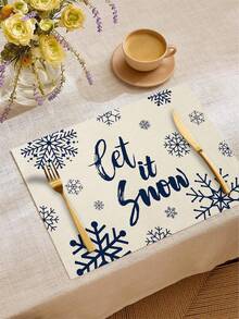 1 Stück/4 Stücke/6 Stücke/60 Stücke Weihnachts-Leinen-Tischsets, Leinen-Tischsets mit blauem Schneeflocken- & Buchstaben-Motiv, Winter-Weihnachts-Tischsets, Fröhliche Weihnachten, geeignet für Zuhause, Restaurant, Esszimmertisch Dekoration, Haushaltsartikel - Verschiedenfarbig - Übersicht 26