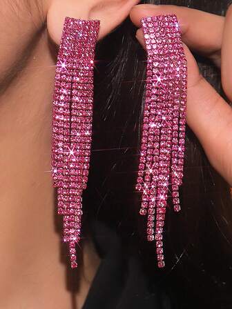 1 对时尚假日长流苏彩虹水晶耳环，适合女士