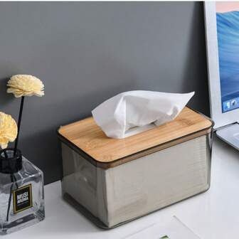 1pc Nordic Minimalist Tissue Box With Composite Wood Lid - Transparent Design For Living Room Coffee Table & Dining Table,Room Decor,Halloween Decor,Home Decor,Bathroom Decor And Accessories,Fall Decor,Kitchen Accessories,Bathroom Decor,Wedding,Fall Decorations For Home,Organization And Storage,Decor