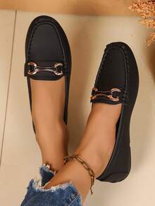 女士平底一脚蹬乐福鞋，休闲舒适软底莫卡辛鞋，软皮护士鞋，时尚百搭轻便妈妈鞋 - 黑色 - 查看 2