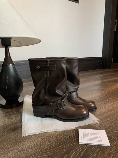 Botas de tobillo estilo western con suela gruesa y tacón ancho elevado, estilo Wasteland, para mujer en otoño e invierno