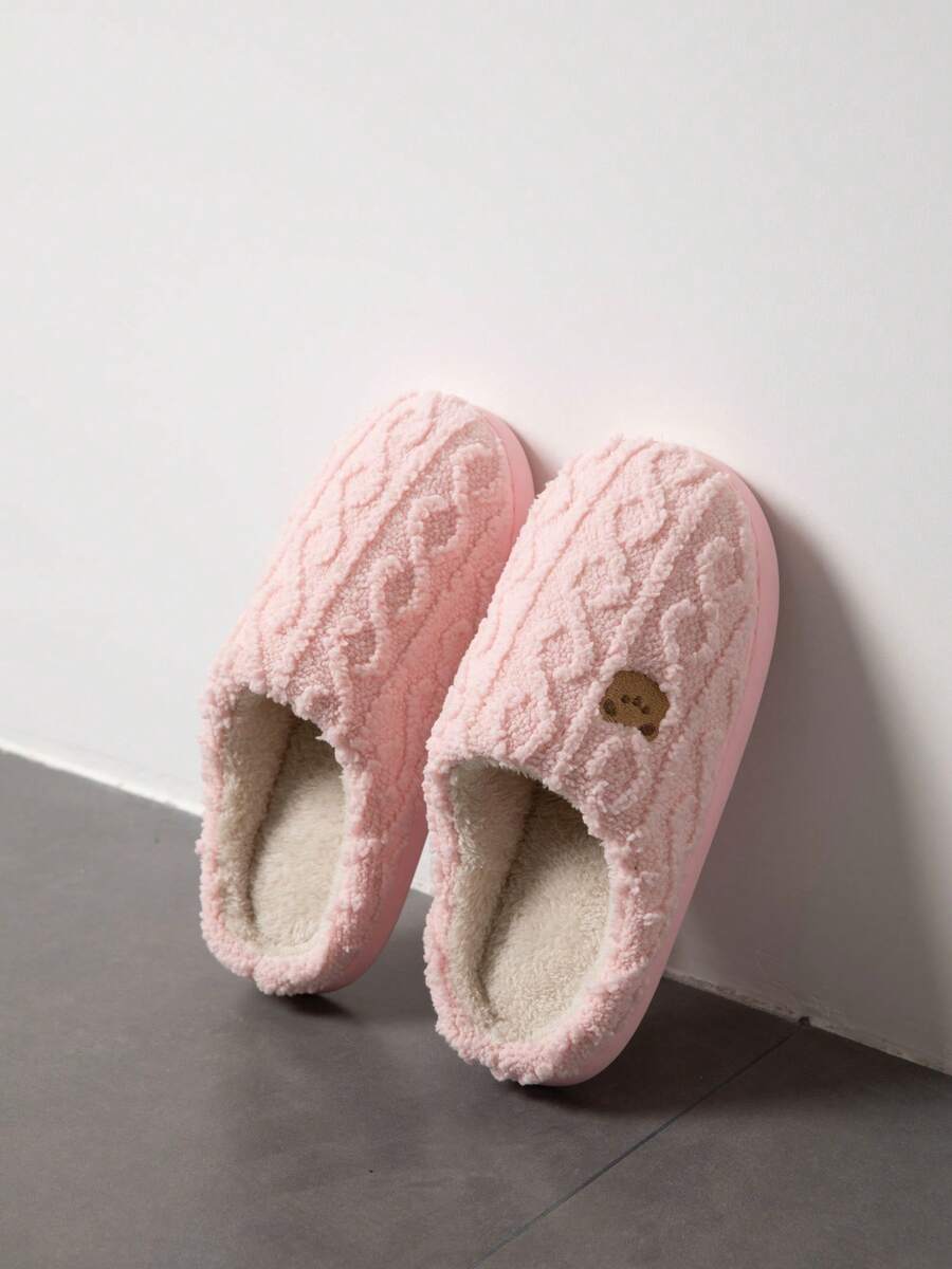 Unisex Plüsch Hausschuhe, Cartoon Bär Design, Rutschfeste Warme Innenfütterung, Paar Hausschuhe, Damen/Herren, Pink