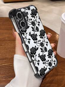 1 pieza Nueva funda de protección para iPhone compatible con iPhone 16 Prmax Promax / 16 Pro / 16/13/12 Promax11, 15 Promax, 14 Promax con diseño de rosas y globos para el Día de San Valentín, de TPU transparente con baño de plata