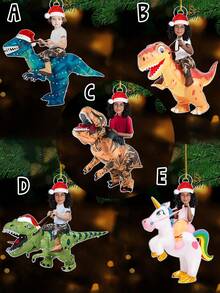 Personalisierte Weihnachtsornament mit individuellem Gesicht auf Dinosaurier oder Einhorn, lustige Feiertags-Dekoration, einzigartiges Geschenk für Kinder, Familie und Freunde, personalisierte Name/Foto Ornament, Weihnachtsbaum Hängedekoration, Sammlerstück 2025, Feiertags-Dekoration