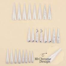 Long Press On Nails Stiletto Fake Nails White Chrome Glue On Nails 3d Ripple Butterly Pearl Charm Acrylic Nails Y2k False Nails 24Pcs Coquette Almond Manicure Nails Luxury Handmade Nails - 多色17 - 查看 5