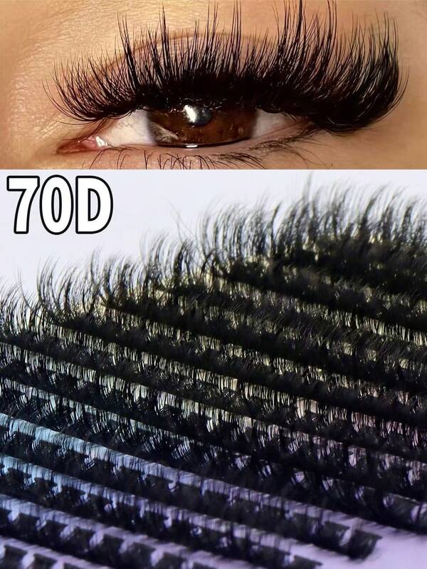 14 filas de pestañas postizas negras de 70D, 280 grupos, cada grupo de 8-16mm, efecto 3D, pestañas individuales por grupos, diseño de rizo D, pestañas de ojos de gato para mujeres, adecuadas para extensión de pestañas DIY, estilo rizado, esponjoso, ahumado, pestañas DIY