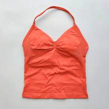 NO LOGO Women's Longline Strappy Backless Gym Top Scrunch Workout Open Back Bra Tank Top For Running Yoga Shirt - 深海 - 查看 12