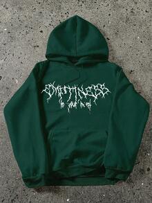 Men's Hoodie, New Autumn/Winter Street Fashion Element Print Thermal Lined Hooded Sweatshirt, Long Sleeve Top - Green - View 4