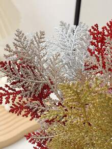 10 Pcs Christmas Decorations Set With Glitter Pine Branches & Berry Stems - For Xmas Tree Decor, Gift Wrapping, Party Home Decor, Ornament Crafting, Wreath Making, Holiday Festive Decorations (Gold/Silver/Champagne/Red) - Perfect Christmas Party Home Decor & Gift Supplies