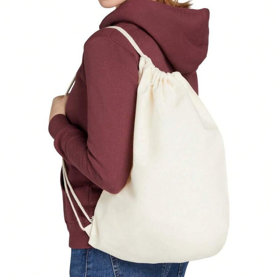 Single Strap Drawstring Bag (Natural) - Beige - View 1