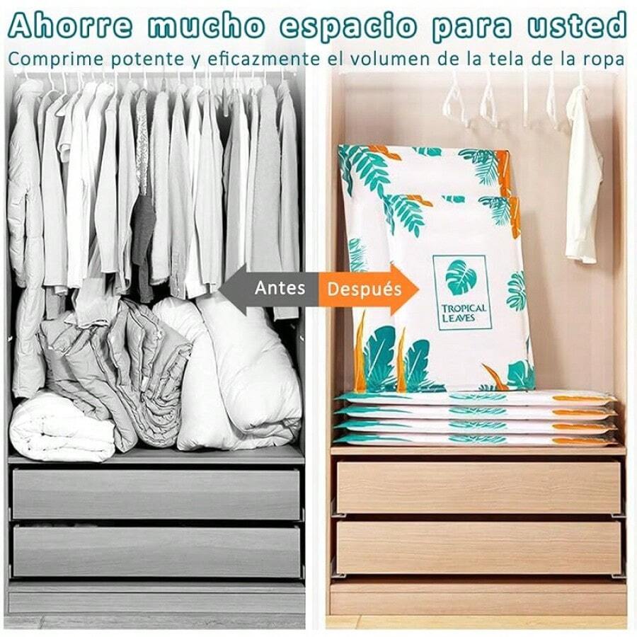 10 Piezas Bolsas de Almacenamiento al Vacío con Bomba Eléctrica, Bolsas de Compresión que Ahorran Espacio, Almacenamiento Reutilizable para Ropa, Almohadas y Edredones (flor) - follaje - Ver 1