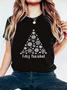 Camiseta unisex de algodón 100% Feliz Navidad española - Camisetas de manga corta impresas - Negro 2 - Ver 1