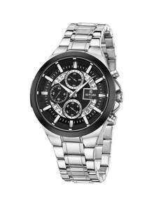 REWARD Men's Quartz Wristwatch, Business Fashion Style, Chronograph Calendar, Luminous Hands, Multifunctional Men's Watch, High-Quality Gift, Classic Design, Stainless Steel Strap - Silver - View 12