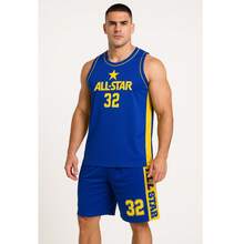 Men's Adult Sports Set: T-Shirt With Basketball Shorts - AllStar azul y amarillo - Ver 2