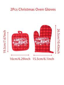 2pcs Christmas Oven Mitts And Pads Set, Merry Christmas Red Plaid Mitts, Christmas Party Supplies, Perfect For Christmas Home Cooking, Baking, Grilling, Roasting And Microwave Use, Kitchen Accessories, Christmas Decoration, Home Christmas Decor, Christmas Gift, Winter Decoration, Christmas Party Gift - Multicolor - View 4
