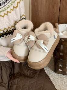 XIXITIAO 1 para uroczych, vintage'owych, kokardkowych śniegowców dla kobiet, grube pluszowe, krótkie zimowe buty, modne, uniwersalne, ciepłe, miękkie podeszwy, śniegowce, odpowiednie do noszenia na zewnątrz