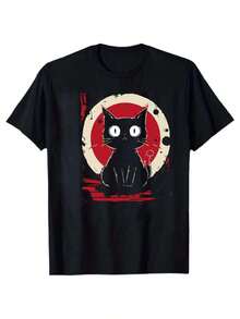Cartoon Cat T-Shirt Funny Cat Men's Summer T-Shirt 180ggraphic Tees Men Shirts Streetwear White Shirt Black Shirt - 黑色 - 查看 2