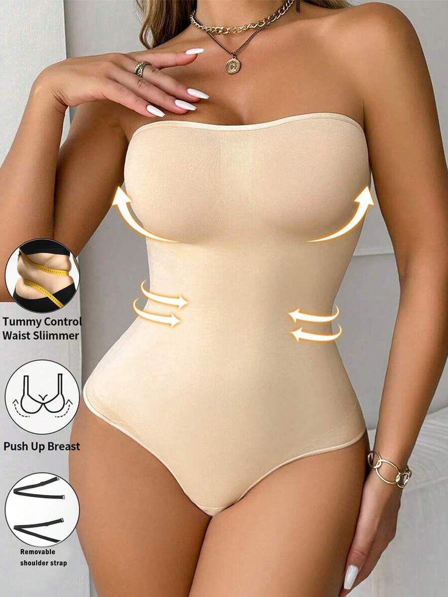 Feelingirl Summer Strapless Shapewear Bodysuit Tummy Control Seamless Thong Tube Top - 杏色 - 查看 1