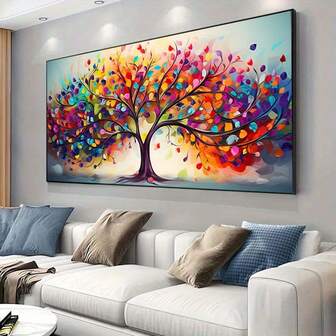 Vibrant Tree Of Life Canvas Wall Art - Frameless Modern Wall Decor Painting, Suitable For Living Room And Bedroom, Colorful Abstract Design, Perfect For Contemporary Home And House Decoration, No Frame