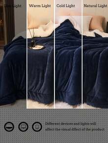 1 件深蓝色亲肤柔软舒适牛奶绒羔羊毛边毯，适用于卧室和客厅