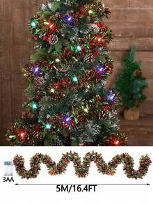 5M Guirnalda de oropel con 50 luces LED para árbol de Navidad, adornos colgantes para árbol de Navidad, Año Nuevo, decoración del hogar y exterior (alimentado por batería)