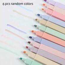 6/12pcs Random Color Muted Neon Highlighter Pens, Rich Color Vintage Style Bright Markers, Large Ink Capacity, Suitable For Students Back To School