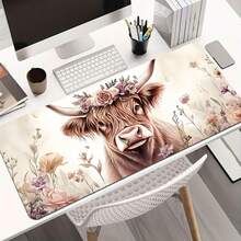 Großer Blumen-Kuh-Krone Schreibtischunterlage - rutschfeste Gummi Gaming Mausunterlage und Büro Tastaturunterlage, mit blassen Blumen, geeignet als Geschenk für Teenager und Geliebte