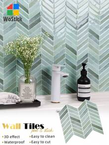 WoStick 1/4/10/20 张防水即撕即贴防溅墙砖 10 英寸 x 10 英寸 适用于厨房浴室墙纸壁纸墙贴房间装饰墙面装饰卧室客厅装饰 - 彩色 - 查看 3