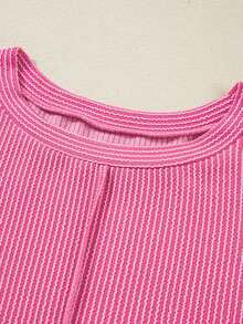 Womens Plus Size Pullover Tops Long Sleeve Round Neck Ribbed T-Shirts Spring Fall Sweatshirts - Rosa - Ver 7