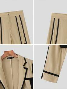 INCERUN Fashion Men's Long Sleve Colorblock Blazer Coat Cropped Jacket Wide-Leg Pants Trousers Party Set Two-Piece Outfit - Màu be - Xem 6