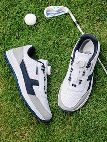 男士高尔夫鞋户外运动时尚皮革旋钮设计低帮运动鞋，透气、吸汗、防臭，休闲跑鞋，厚底，柔软有弹性，防滑，适用于草坪场地，专业运动鞋 - 白色 - 查看 2