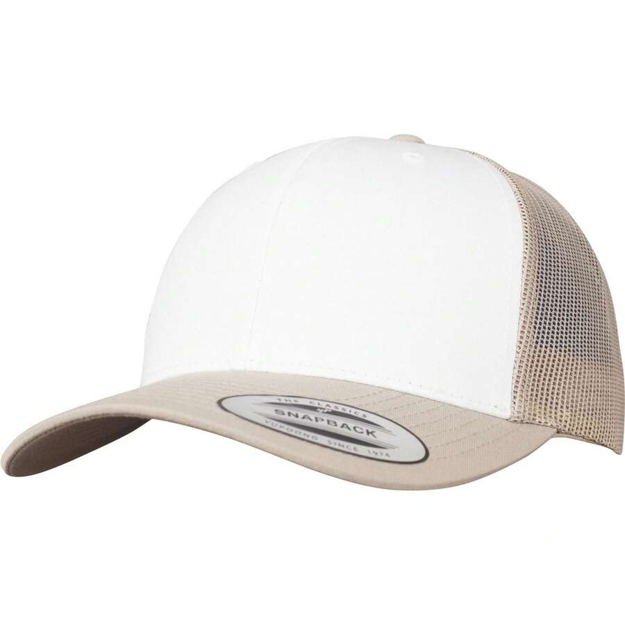The Classic Retro Contrast Trucker Cap (Khaki/White/Khaki) - Khaki - View 1