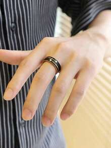1pc Luxurious Men's 8mm Black Stainless Steel Ring Filled With Man-Made Crystal Wedding/Engagement/Party Jewelry Gift - 11 - 查看 4