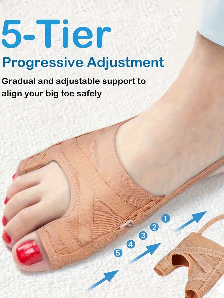1 Pair Toe Separator With Adjustable Strap (Suitable For Big Toe & Small Toe), Progressive Adjustment, Comfortable Day & Night Support, Non-Slip & Friction-Free, 2025 New Foot Care Tool, Toe Corrector, Invisible & Comfortable Design, Suitable For Commuting, Home Care, Walking, Foot Correction, Soft & Breathable, Cross-Border Foot Care Equipment, Specialized Toe Soothing & Support Accessory