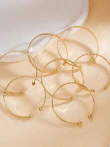 7pcs Set Exaggerated Personalized Hammered Hexagram Twist Open Bangle Bracelet Set, Suitable Daily Wear, - Gold 2 - View 4