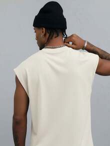 Men's Oversized Tank Top 100% Cotton Plain Basic Oversized Blouse Sleeveless T-Shirt Streetwear Cool - 奶油色 - 查看 4