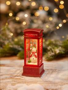 Cirelle 1 szt. - Świąteczna lampka LED w stylu tealight, świąteczna dekoracja budki telefonicznej z Mikołajem, bałwanem, motywami choinkowymi, zasilana bateriami, podświetlana czerwona szafka na kominek lub witrynę, dekoracja na przyjęcia świąteczne, świecznik, lampka nocna, ozdoba stołowa, prezenty świąteczne, dekoracje świąteczne, sześciokątna latarnia, lampka nocna, oświetlenie dekoracyjne, światło nastrojowe