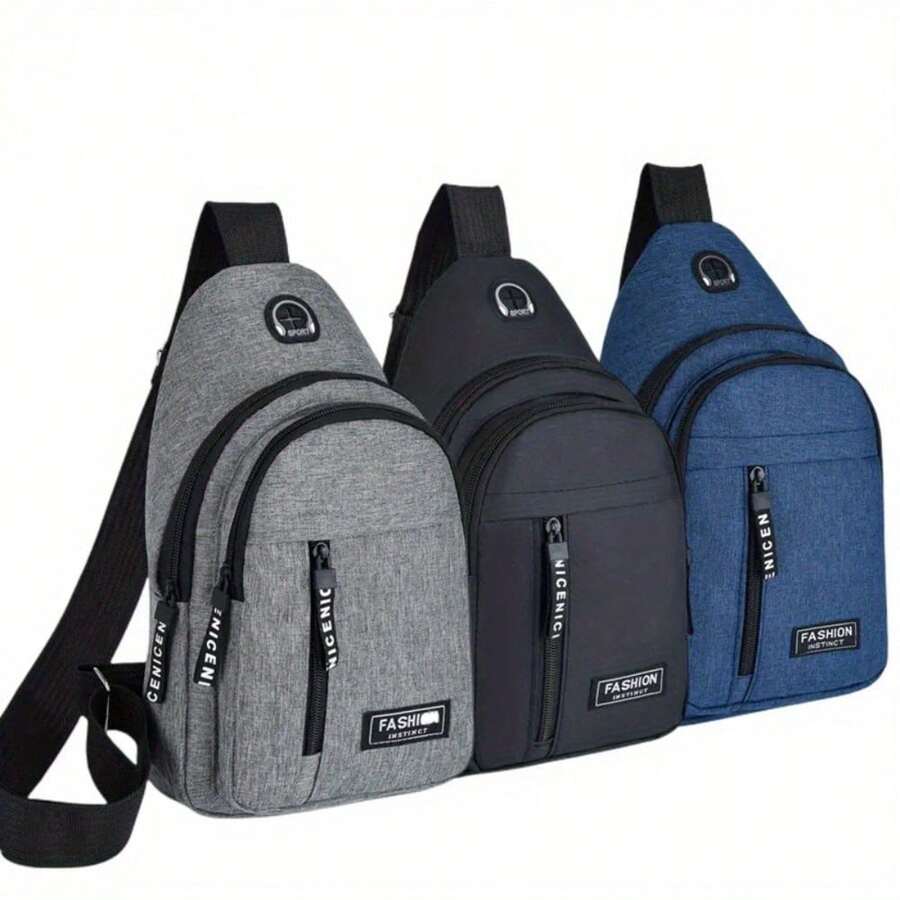 1pcs Multifunctional Chest Bag Men's Fashion Oxford Cloth Shoulder Bag Korean Style Casual Waterproof Messenger Bag - màu đen - Xem 1