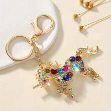 Luxury Crystal Unicorn Keychain – Oversized Rhinestone & Glass Pendant, Fashionable Statement Bag & Key Accessory For Women - 金色 - 查看 4