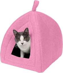 Furhaven - Cama para gatos pequeños, de forro polar, plegable, lavable, gris jaspeado, pequeña - Forro polar de algodón, color rosa caramelo. - Ver 9